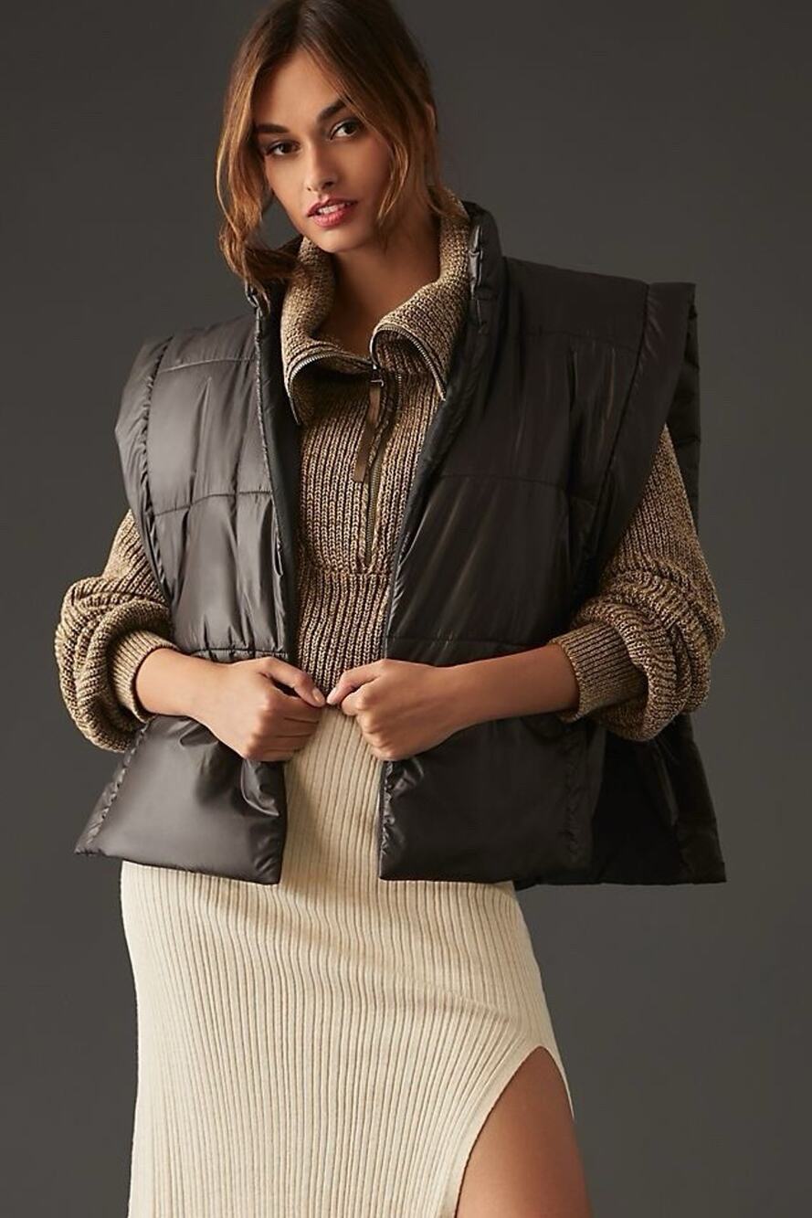 Pilcro By Anthropologie Packable Puffer Vest Women’s S M L OS Black Tie Side